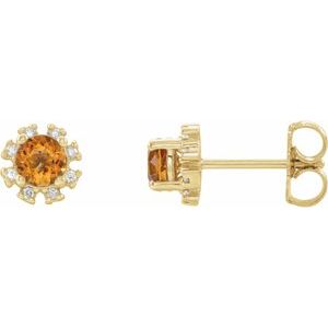 14K Yellow Gold Natural Citrine & 1/5 CTW Natural Diamond Earrings