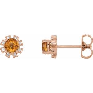 14K Rose Gold Natural Citrine & 1/2 CTW Natural Diamond Earrings