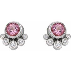 Sterling Silver Natural Pink Tourmaline & 1/8 CTW Natural Diamond Earrings – image 2