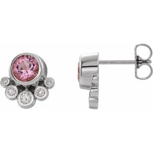 14K White Gold Natural Pink Tourmaline & 1/8 CTW Natural Diamond Earrings