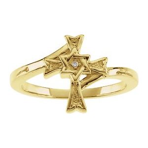 14K Yellow Gold .004 CT Natural Diamond Star of David Cross Ring