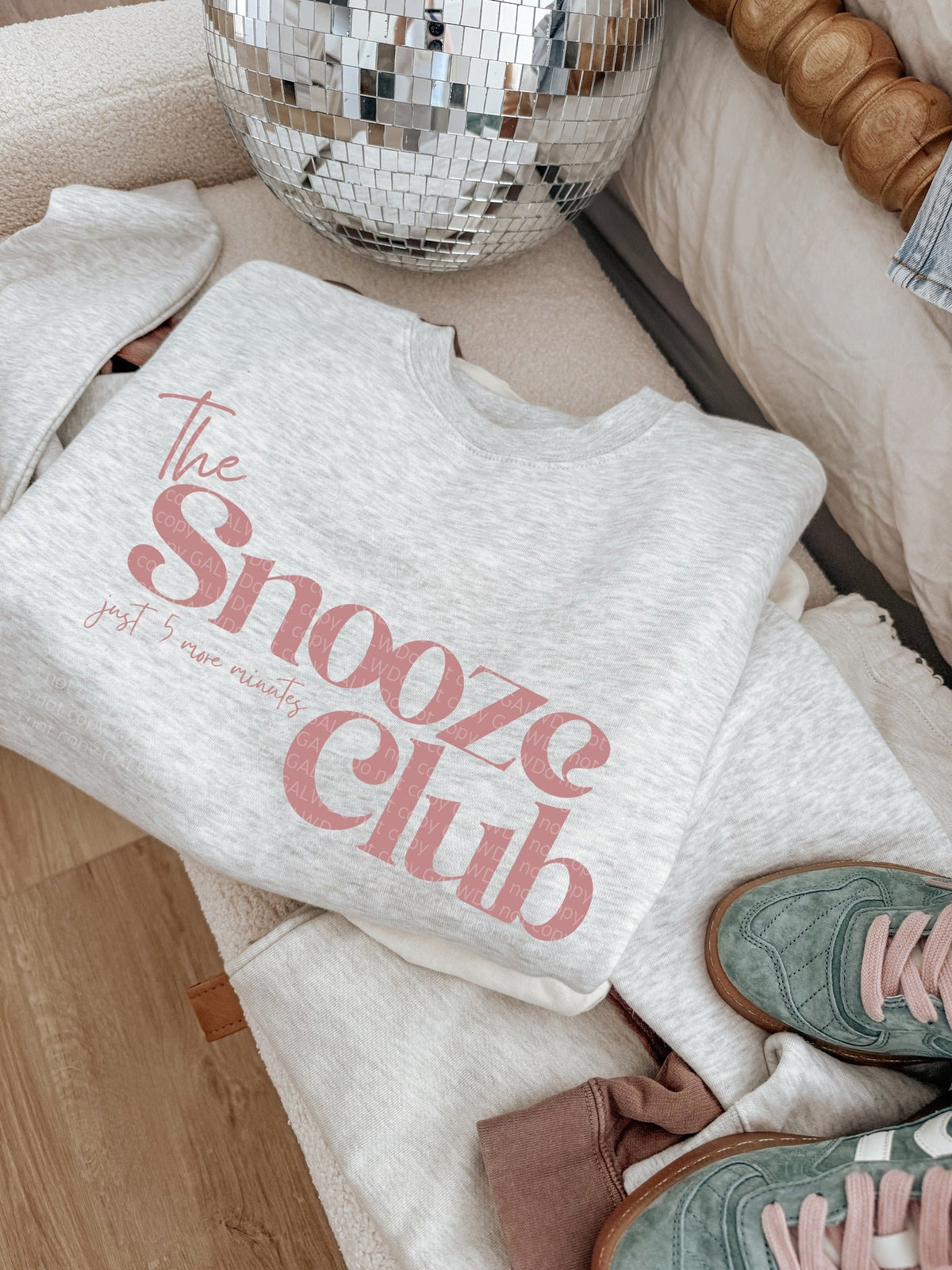 Light pink the snooze club tee or sweatshirt