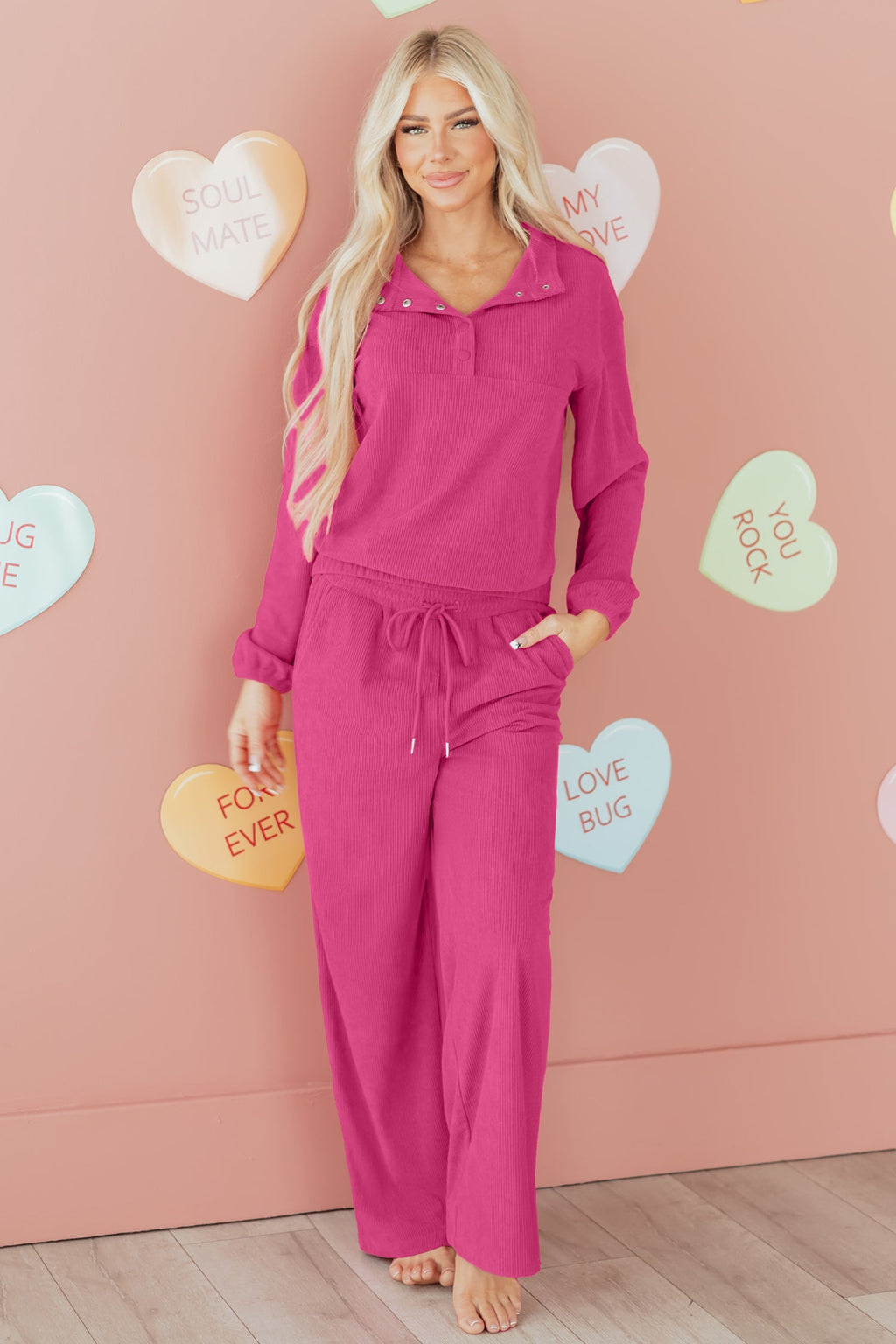 Solid Corduroy Pullover and Drawstring Pants Set