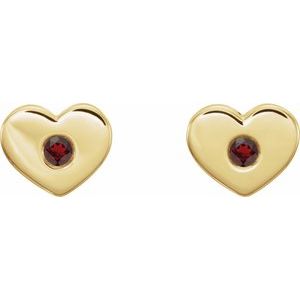 14K Yellow Gold Natural Mozambique Garnet Heart Earrings
