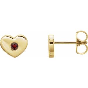 14K Yellow Gold Natural Mozambique Garnet Heart Earrings