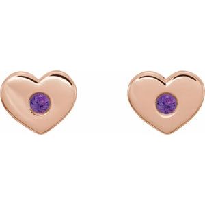 14K Rose Gold Natural Amethyst Heart Earrings – image 2