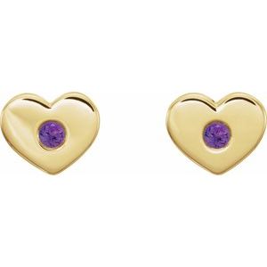 14K Yellow Gold Natural Amethyst Heart Earrings – image 2
