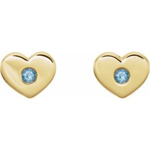 14K Yellow Gold Natural Aquamarine Heart Earrings