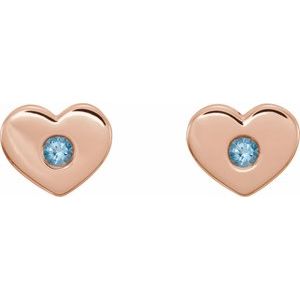 14K Rose Gold Natural Aquamarine Heart Earrings