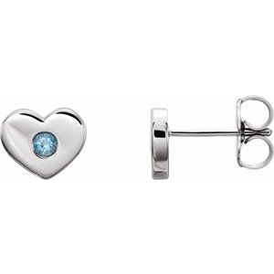 14K White Gold Natural Aquamarine Heart Earrings