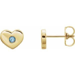 14K Yellow Gold Natural Aquamarine Heart Earrings