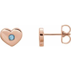 14K Rose Gold Natural Aquamarine Heart Earrings