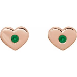 14K Rose Gold Natural Emerald Heart Earrings – image 2