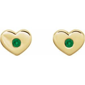 14K Yellow Gold Natural Emerald Heart Earrings – image 2