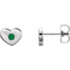 14K White Gold Natural Emerald Heart Earrings