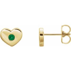 14K Yellow Gold Natural Emerald Heart Earrings