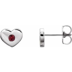 Platinum Lab-Grown Ruby Heart Earrings