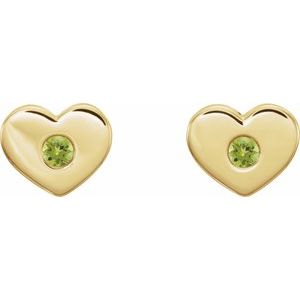 14K Yellow Gold Natural Peridot Heart Earrings