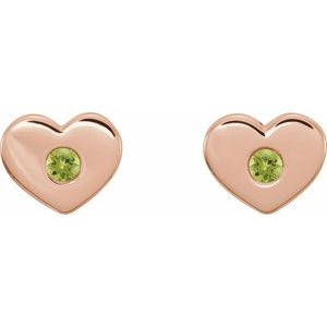 14K Rose Gold Natural Peridot Heart Earrings