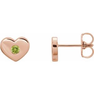 14K Rose Gold Natural Peridot Heart Earrings