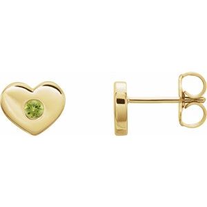 14K Yellow Gold Natural Peridot Heart Earrings