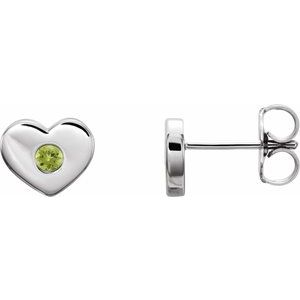 Platinum Natural Peridot Heart Earrings