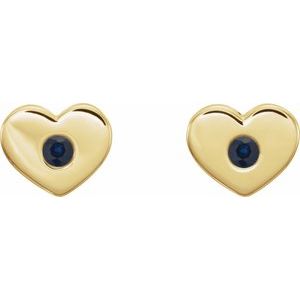 14K Yellow Gold Lab-Grown Blue Sapphire Heart Earrings