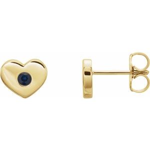 14K Yellow Gold Lab-Grown Blue Sapphire Heart Earrings
