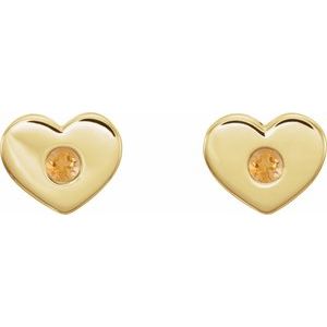 14K Yellow Gold Natural Citrine Heart Earrings – image 2