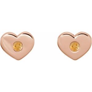 14K Rose Gold Natural Citrine Heart Earrings – image 2