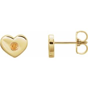 14K Yellow Gold Natural Citrine Heart Earrings