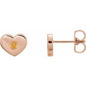 14K Rose Gold Natural Citrine Heart Earrings