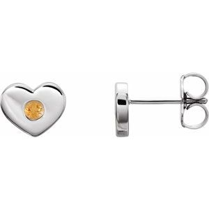 Platinum Natural Citrine Heart Earrings