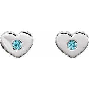 14K White Gold Natural Blue Zircon Heart Earrings – image 2