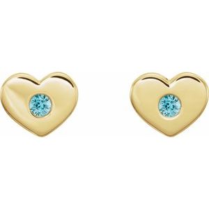 14K Yellow Gold Natural Blue Zircon Heart Earrings – image 2