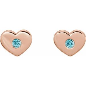 14K Rose Gold Natural Blue Zircon Heart Earrings – image 2