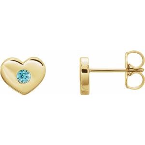 14K Yellow Gold Natural Blue Zircon Heart Earrings