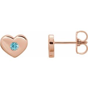 14K Rose Gold Natural Blue Zircon Heart Earrings