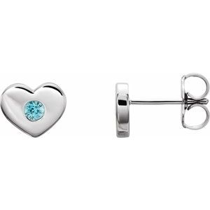 14K White Gold Natural Blue Zircon Heart Earrings