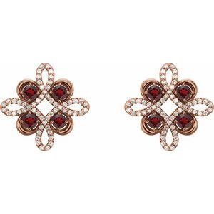 14K Rose Gold Natural Mozambique Garnet & 1/4 CTW Natural Diamond Earrings – image 2