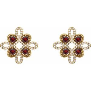 14K Yellow Gold Natural Mozambique Garnet & 1/4 CTW Natural Diamond Earrings – image 2