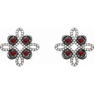 Sterling Silver Natural Mozambique Garnet & 1/4 CTW Natural Diamond Earrings – image 2