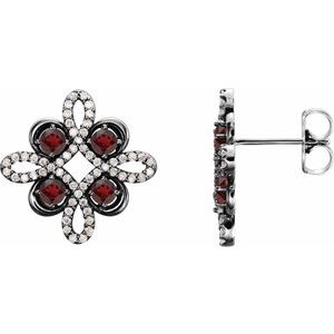 Platinum Natural Mozambique Garnet & 1/4 CTW Natural Diamond Earrings