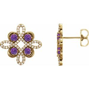 14K Yellow Gold Natural Amethyst & 1/4 CTW Natural Diamond Earrings