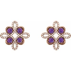 14K Rose Gold Natural Amethyst & 1/4 CTW Natural Diamond Earrings – image 2