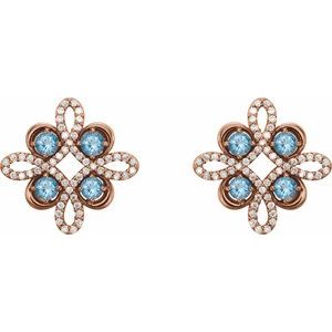 14K Rose Gold Natural Aquamarine & 1/4 CTW Natural Diamond Earrings – image 2