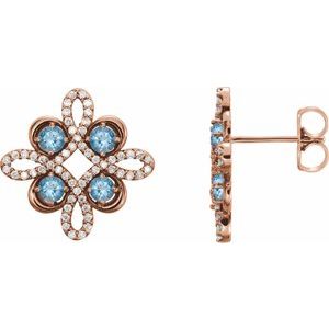 14K Rose Gold Natural Aquamarine & 1/4 CTW Natural Diamond Earrings
