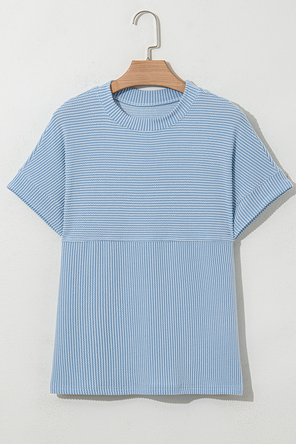 Solid Corded Knit Mock Neck T-Shirt