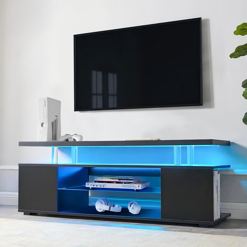 TV Stand for 60 Inch TV LED Gaming Entertainment Center Media Storage Console Table with Large Side Cabinet for Living Room( Black)