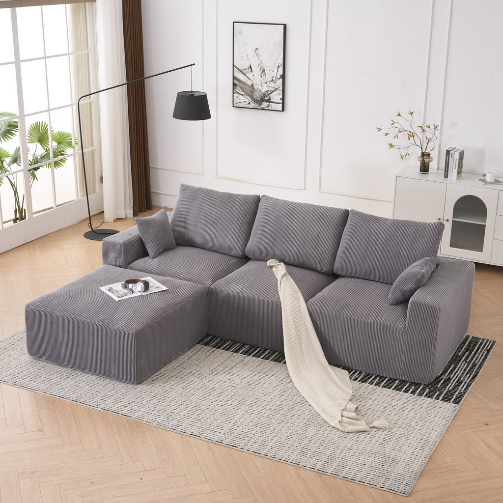 Modern U-shaped 6-seat Upholstered Sleeper Sofa with Console, Cupholders, USB Ports, Gray Corduroy